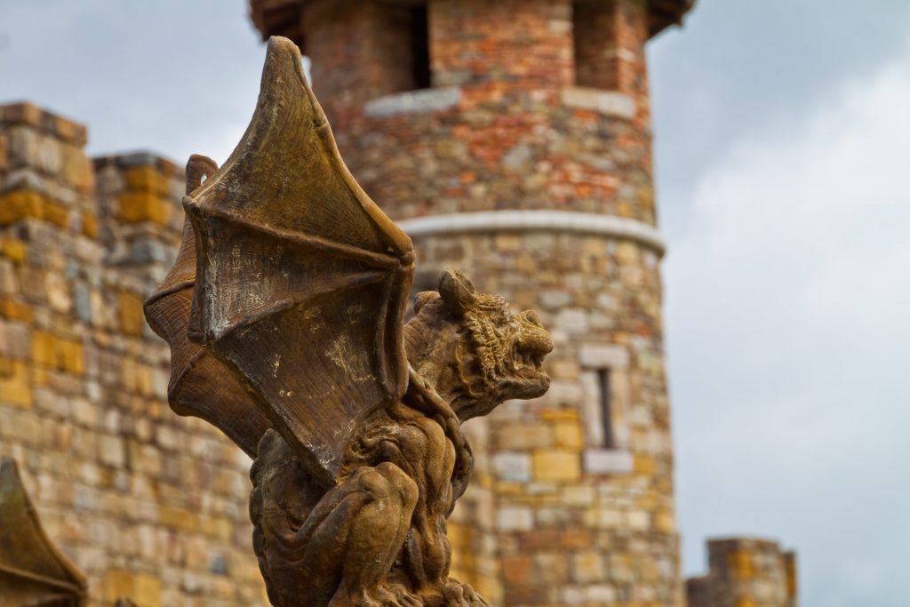 Gargoyle Guarding the Entrance into an Italian Style Castle in Napa Valley ,Calistoga, California, USA
