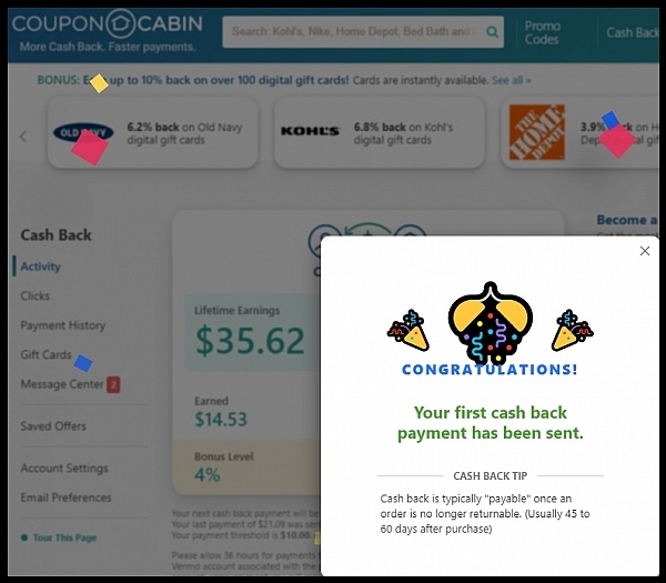 couponcabin didnt get cashback