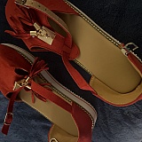 Crafting fabric like kindergarten. Absolutely no orthopedic benefit whatsoever. The souls are completely stiff and unwearable. The buckles are not even real.