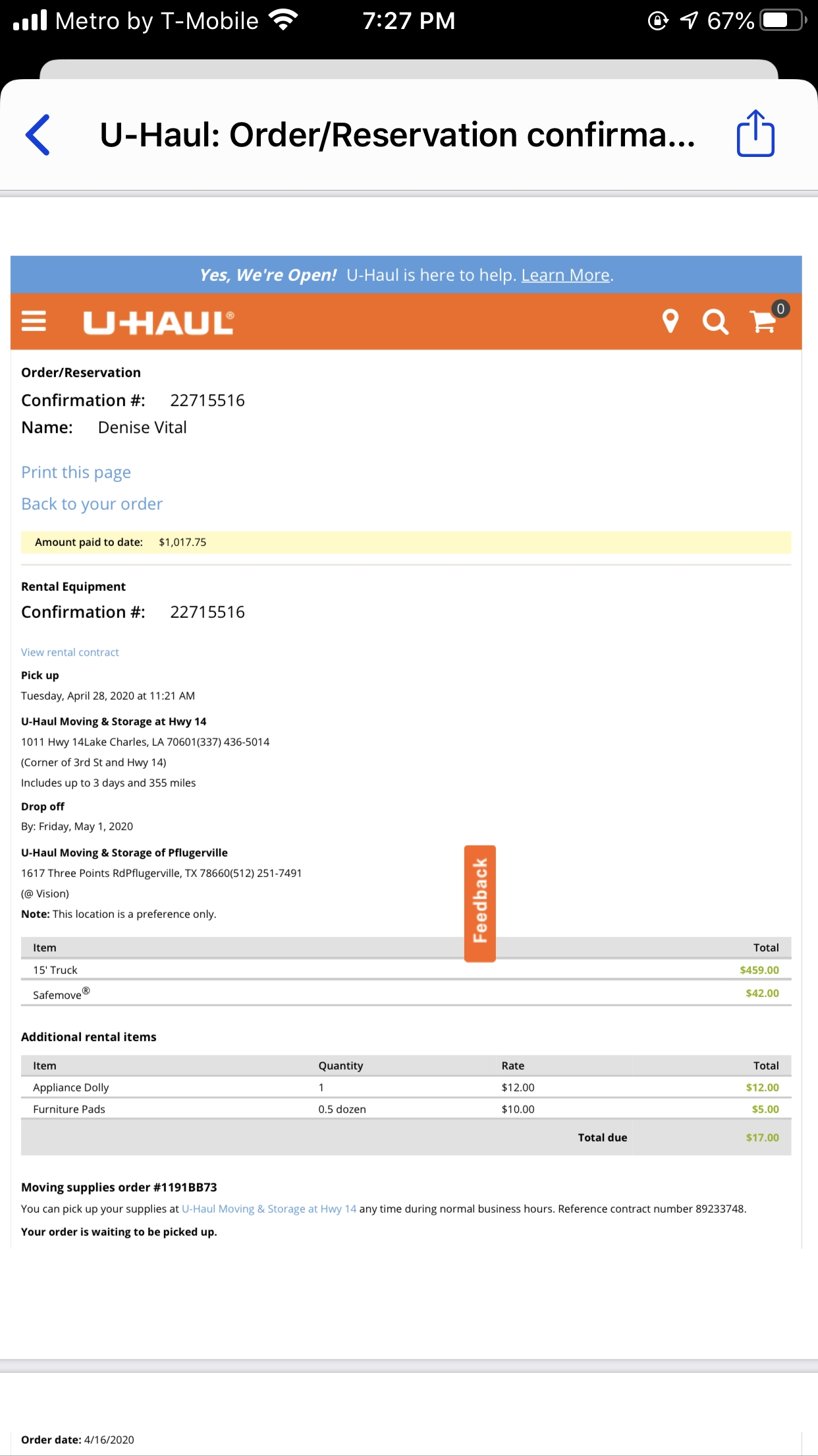 uhaul-reservation-change