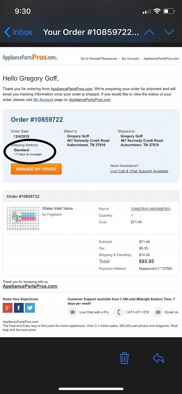 appliance parts pros order status appliance parts pros order status