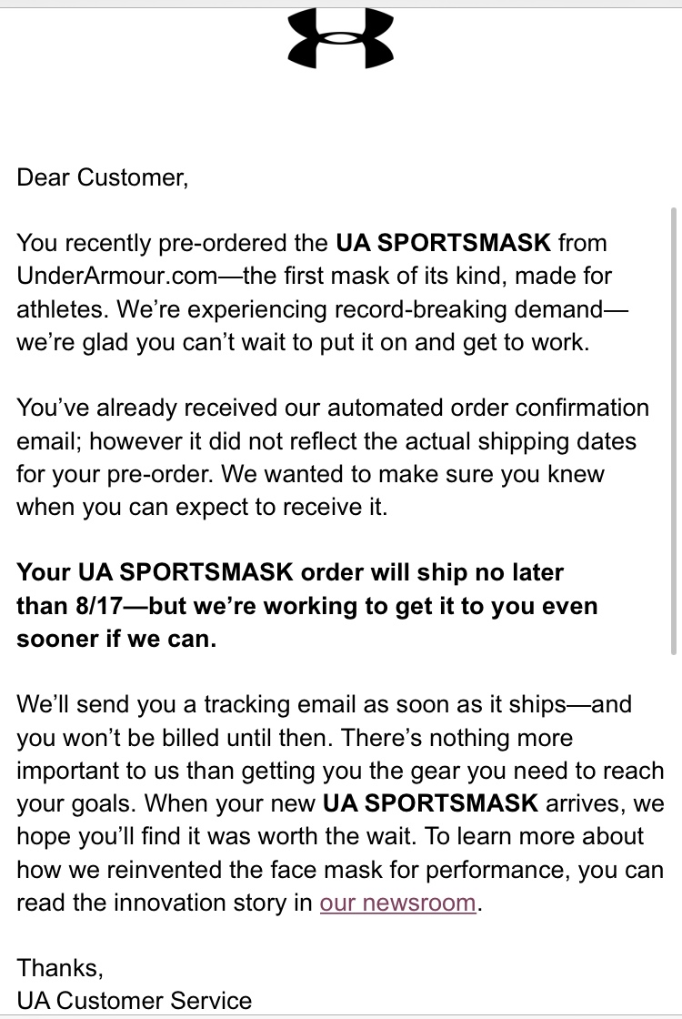 under armour customer service number