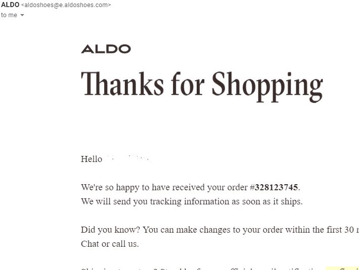 aldo orders