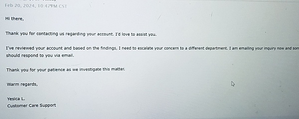 Ourtime giving me generated emails pretending to look in to things. product 0