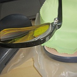 Photo showing small dent on side of lens. Goggles4u replaces the whole pair no questions asked.