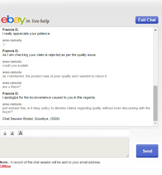 Chat live to ebay