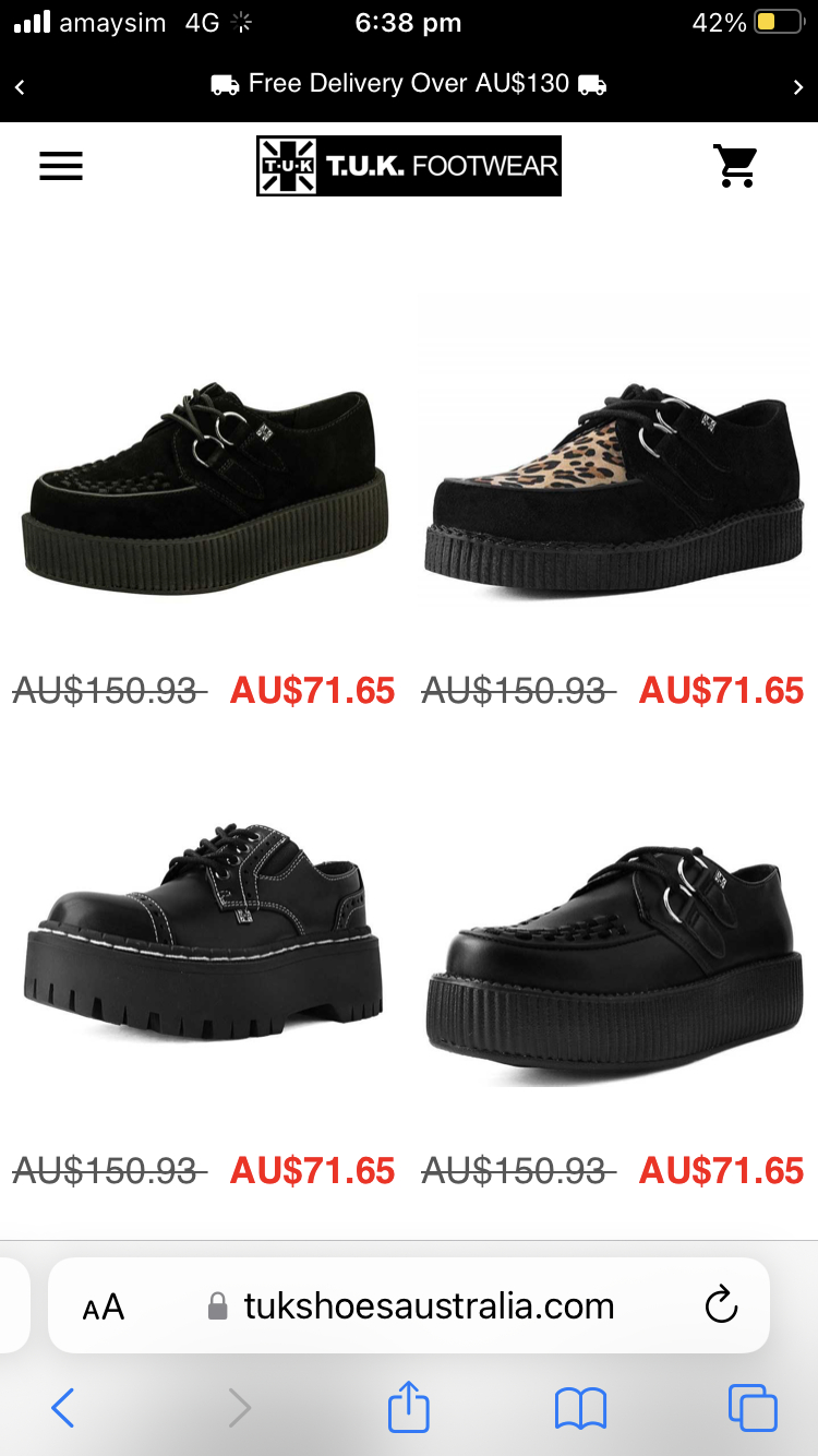 TUK VIVA LOW TOE CREEPER Black / White - Free delivery