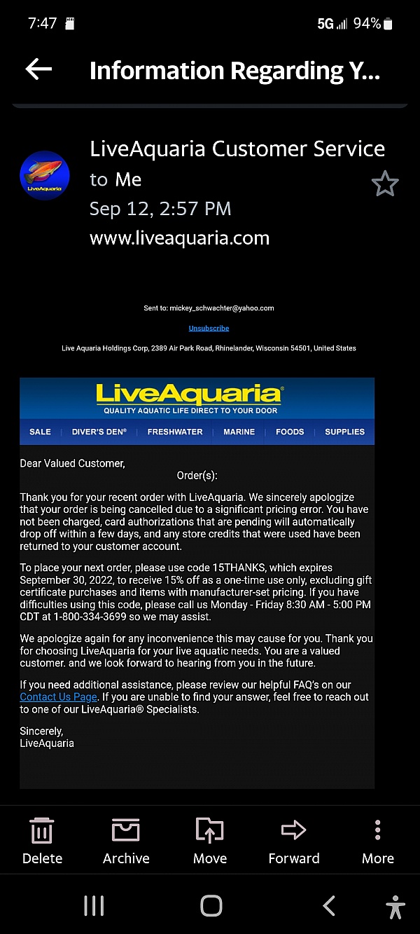 LiveAquaria Reviews 32 Reviews of Sitejabber
