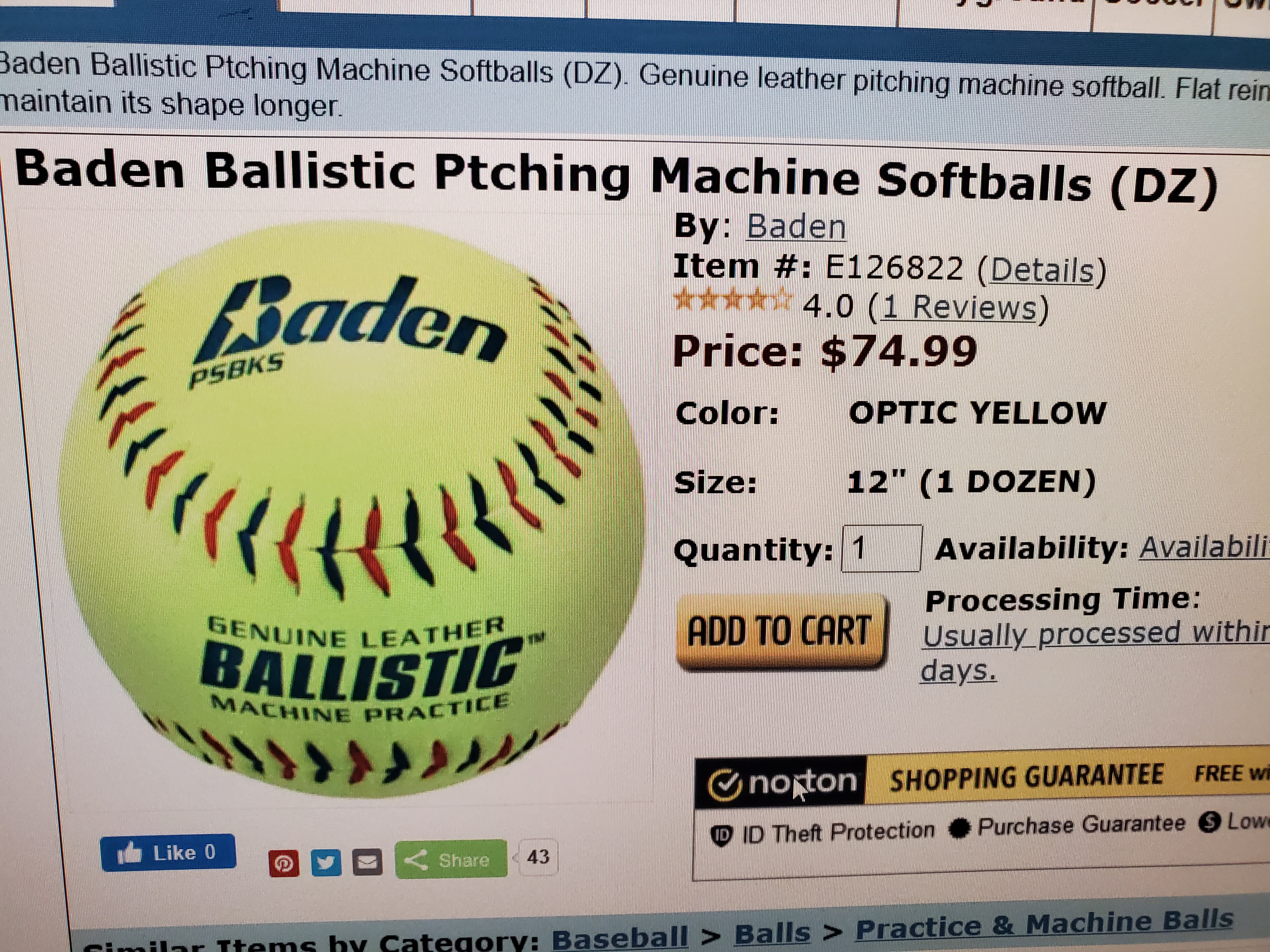 Baden Ballistic Pitching Machine Softballs - 1 Dozen - Practice Sports