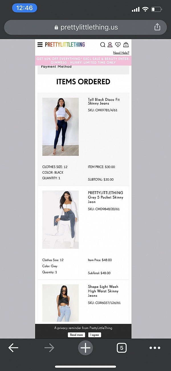 pretty little thing clothing sizes