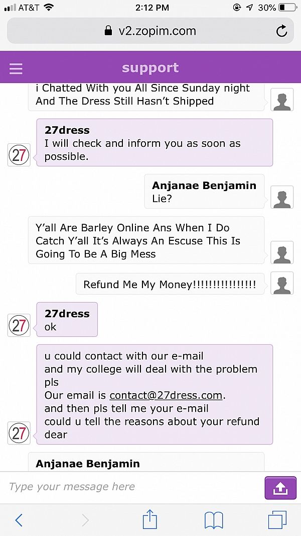 27 dress customer service