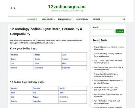 website thubmnail of 12zodiacsigns.co