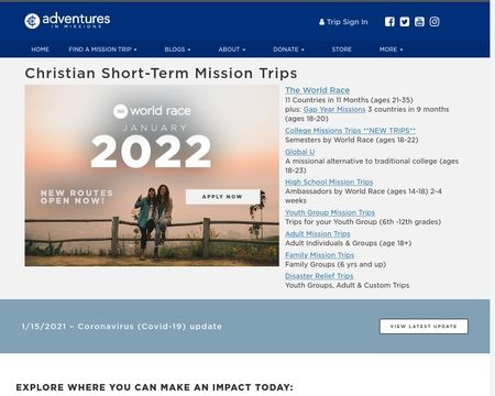 website thubmnail of Adventures in Missions