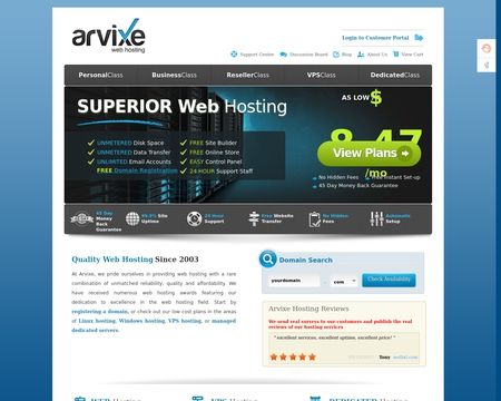 website thubmnail of Arvixe