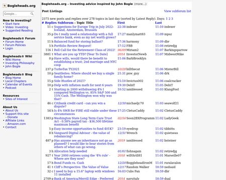 website thubmnail of Bogleheads.org