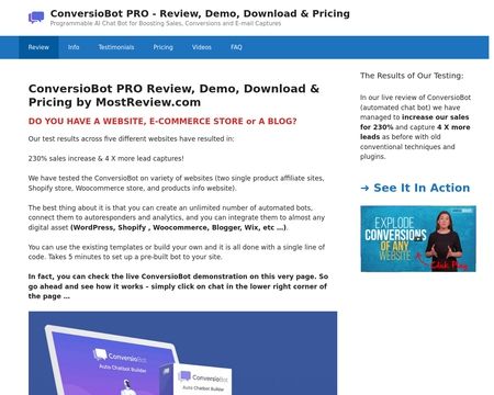 website thubmnail of Conversiobot.pro