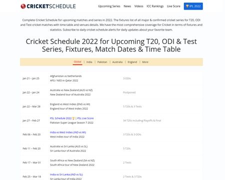 website thubmnail of Cricketschedule