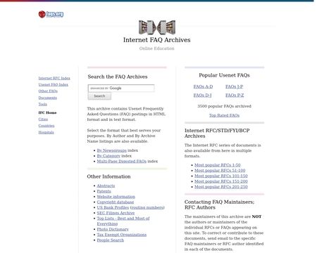 website thubmnail of Internet FAQ Archives