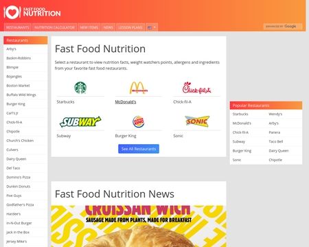 website thubmnail of Fast Food Nutrition Facts