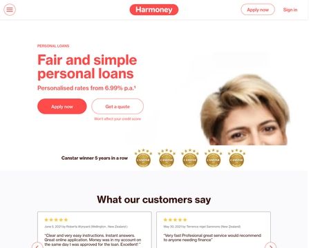website thubmnail of Harmoney NZ