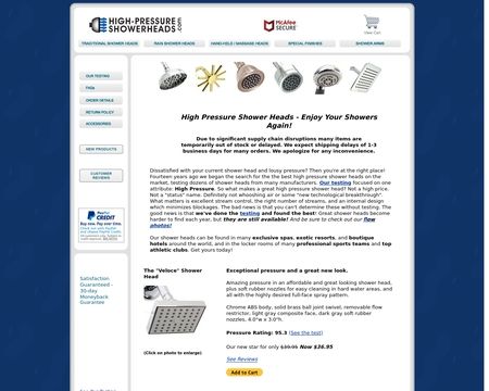 website thubmnail of HighPressureShowerHeads.com