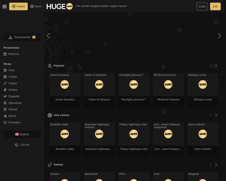 website thubmnail of HugeWin Crypto Casino