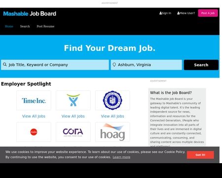 website thubmnail of Jobs.mashable