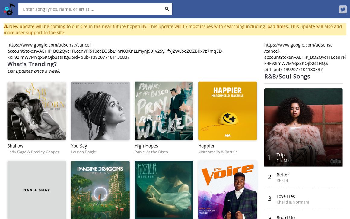 website thubmnail of Lyricsforsongs.info