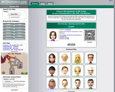 website thubmnail of Miicharacters.com
