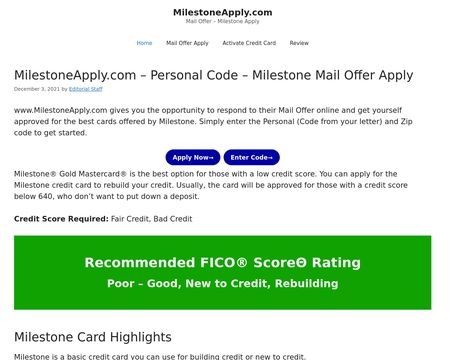 website thubmnail of Milestoneapply.cards