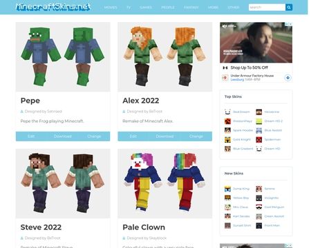 website thubmnail of Minecraftskins.net