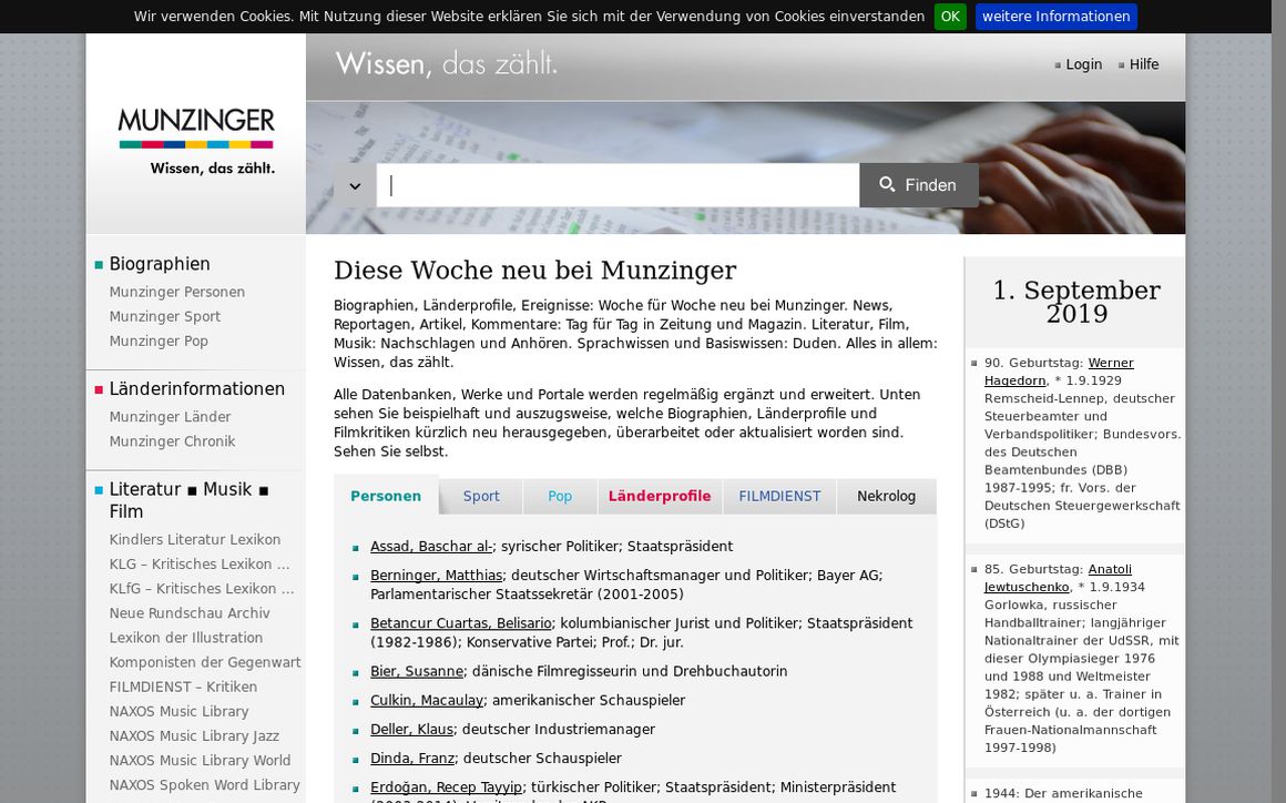 website thubmnail of Munzinger.de