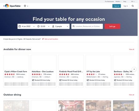 website thubmnail of Opentable.co.uk