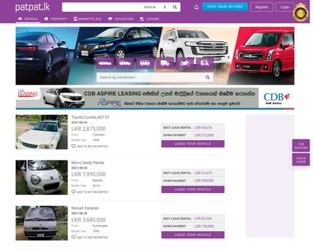 website thubmnail of PatPat.lk Sri Lanka's Best Leasing Site For New And Used Cars And Vehicles.