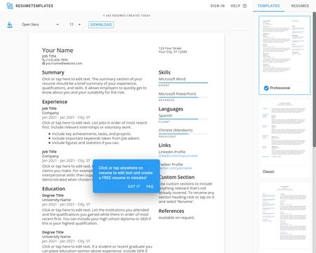 website thubmnail of ResumeTemplates.com