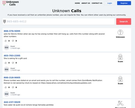 website thubmnail of Unknowncalls.org