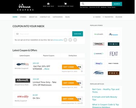website thubmnail of Wannacoupons