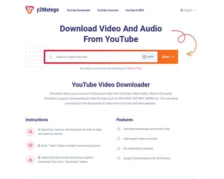 website thubmnail of Y2matego