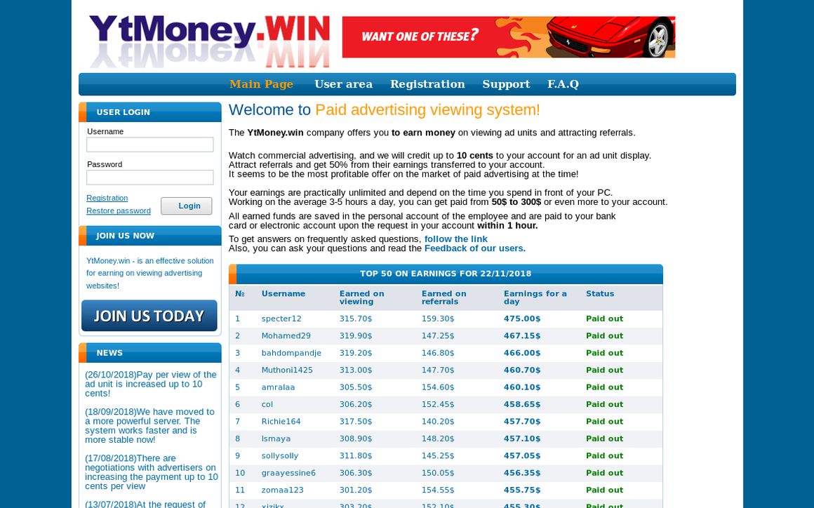 website thubmnail of Ytmoney.win